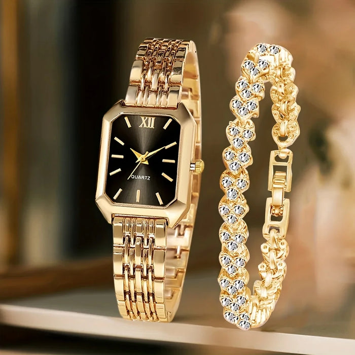 Rhinestone Quartz Watch Bracelet Set
