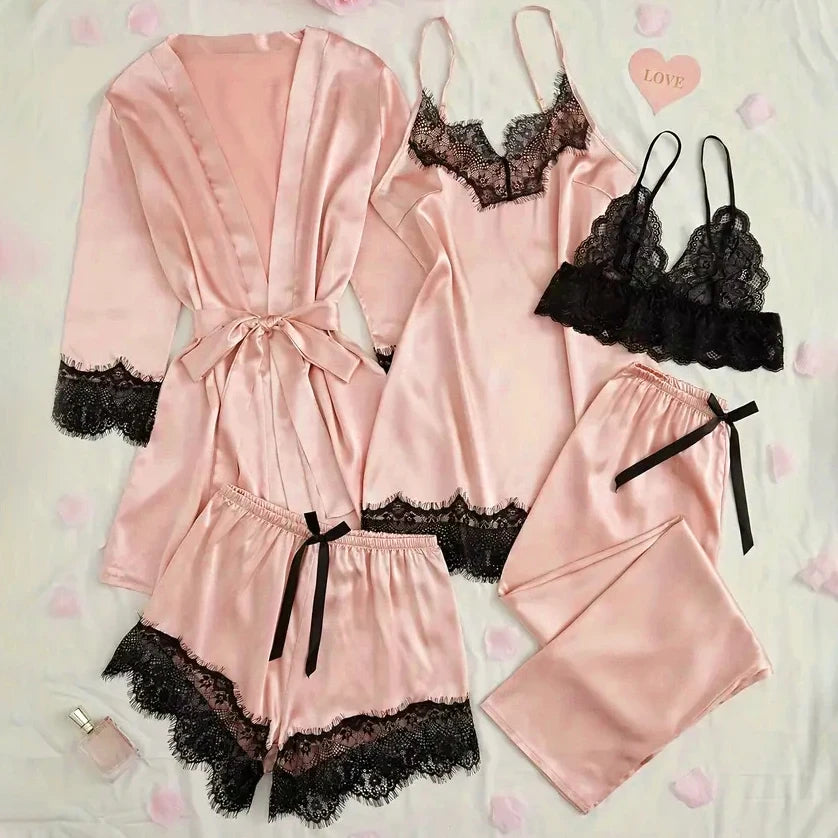 Silk Satin Robe Pajama Set