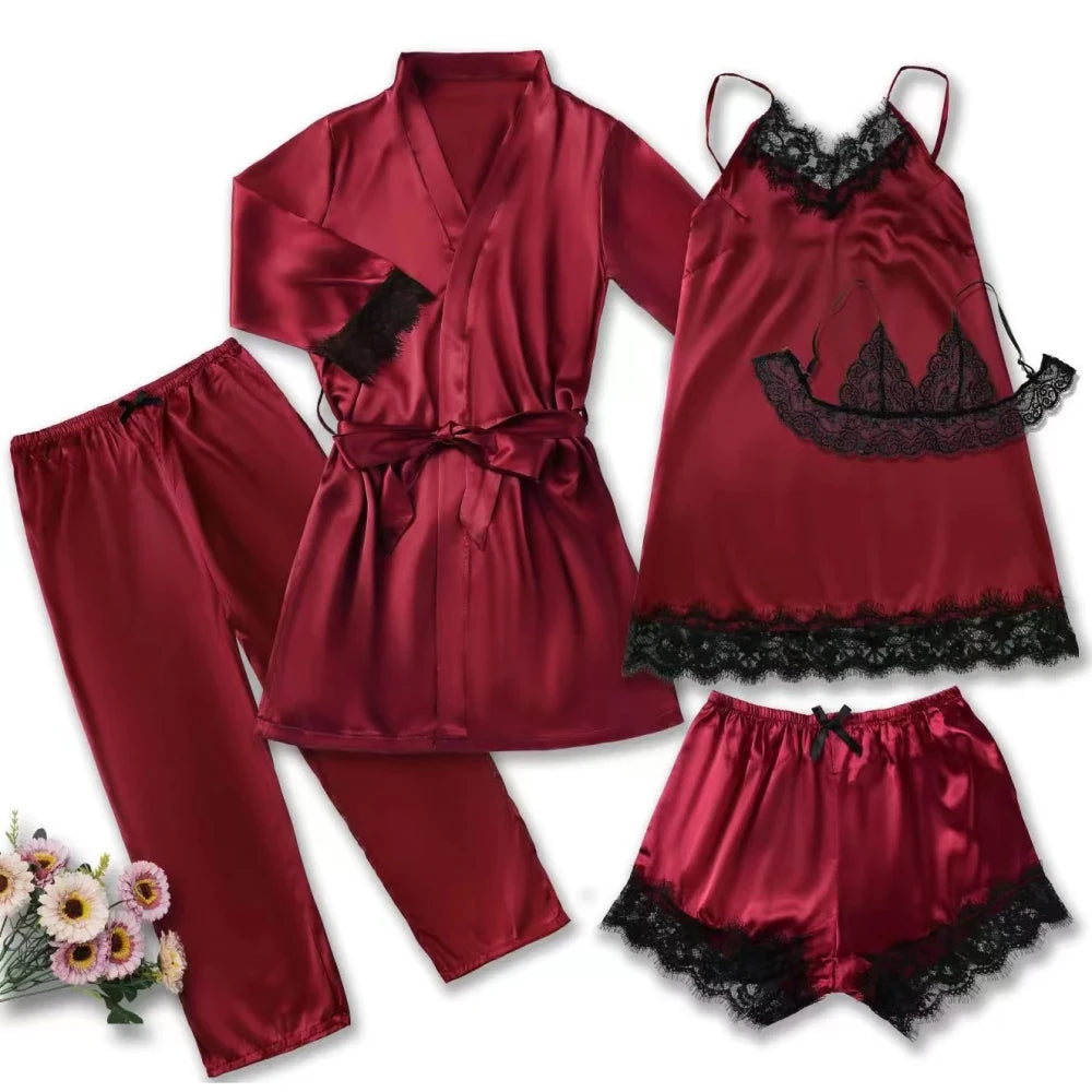 Silk Satin Robe Pajama Set