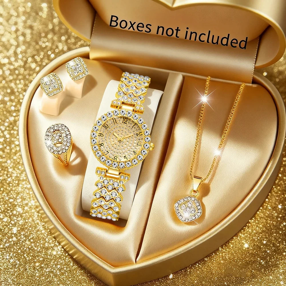 Rhinestone Quartz Watch Jewelry Set