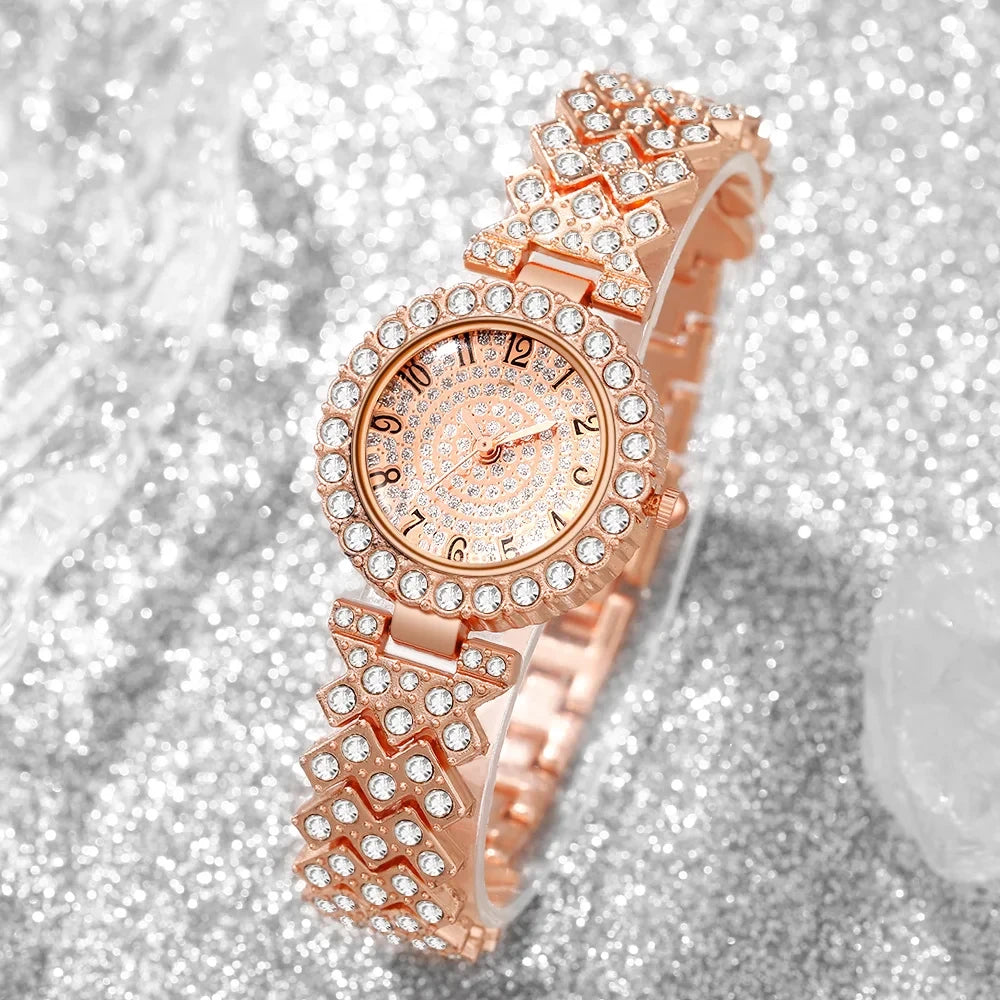 Rhinestone Quartz Watch Jewelry Set