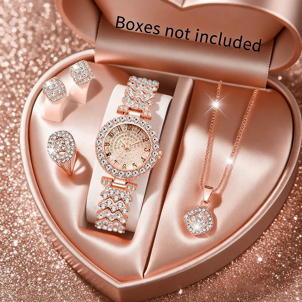 Rhinestone Quartz Watch Jewelry Set