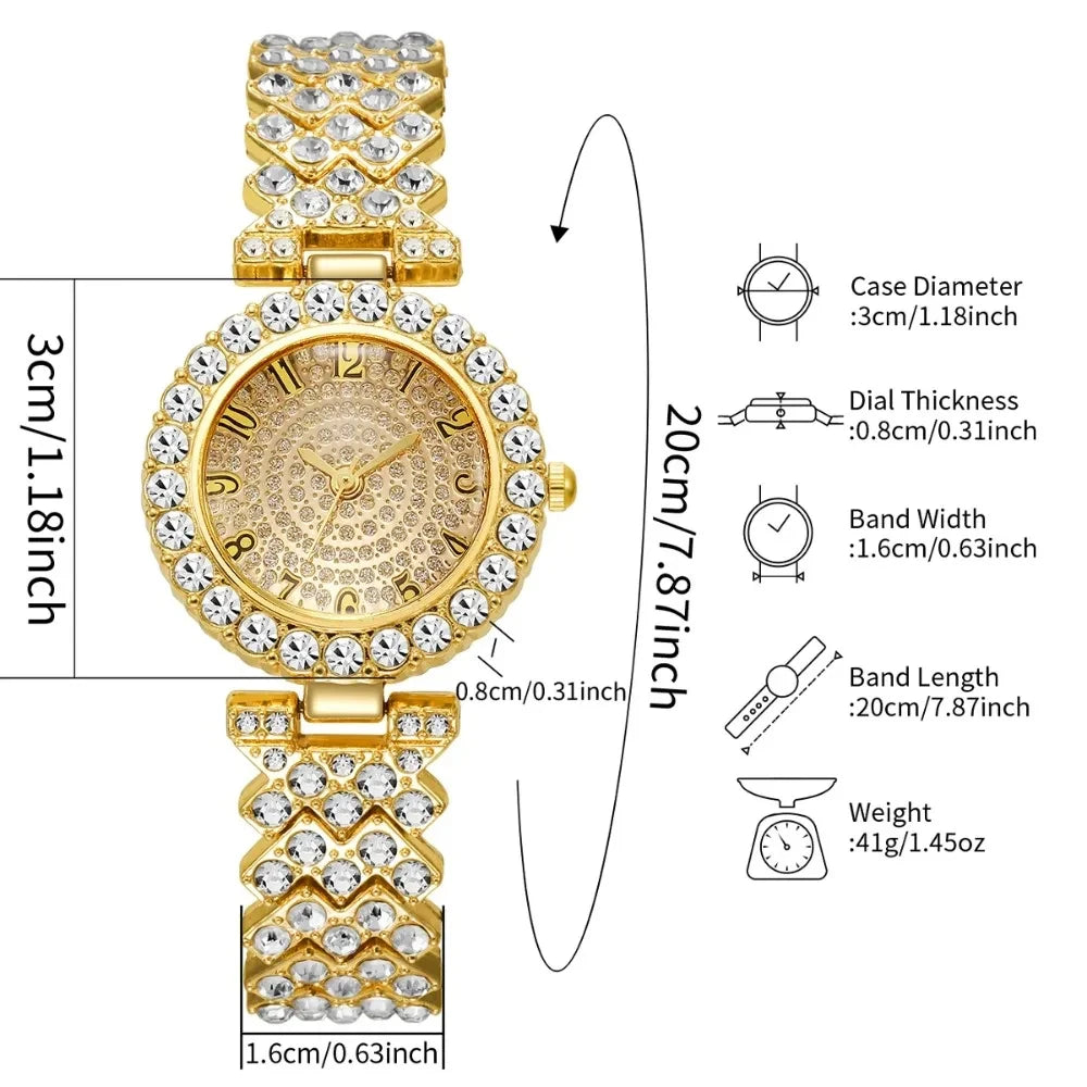 Rhinestone Quartz Watch Jewelry Set