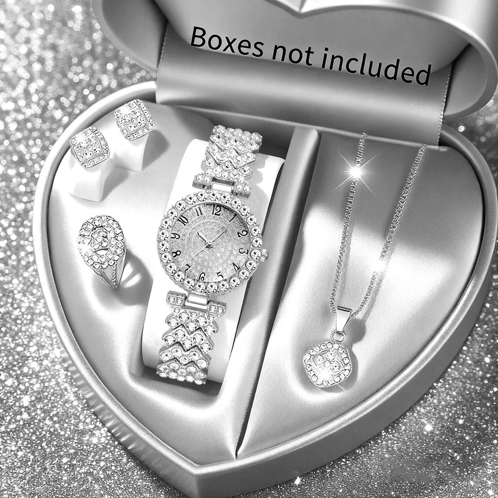 Rhinestone Quartz Watch Jewelry Set