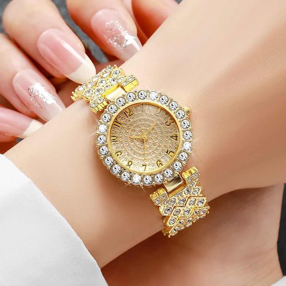 Rhinestone Quartz Watch Jewelry Set