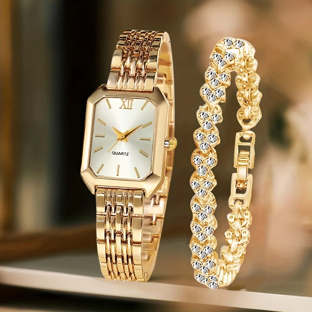 Rhinestone Quartz Watch Bracelet Set