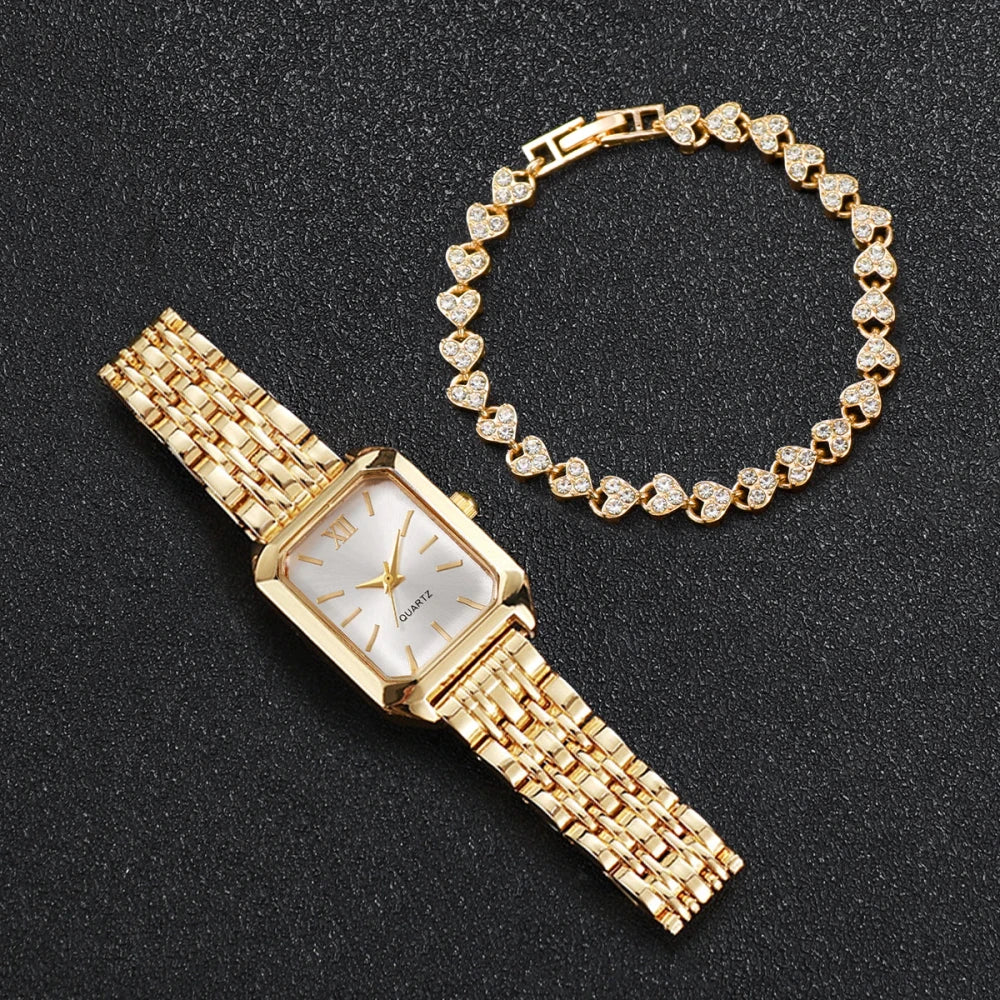 Rhinestone Quartz Watch Bracelet Set