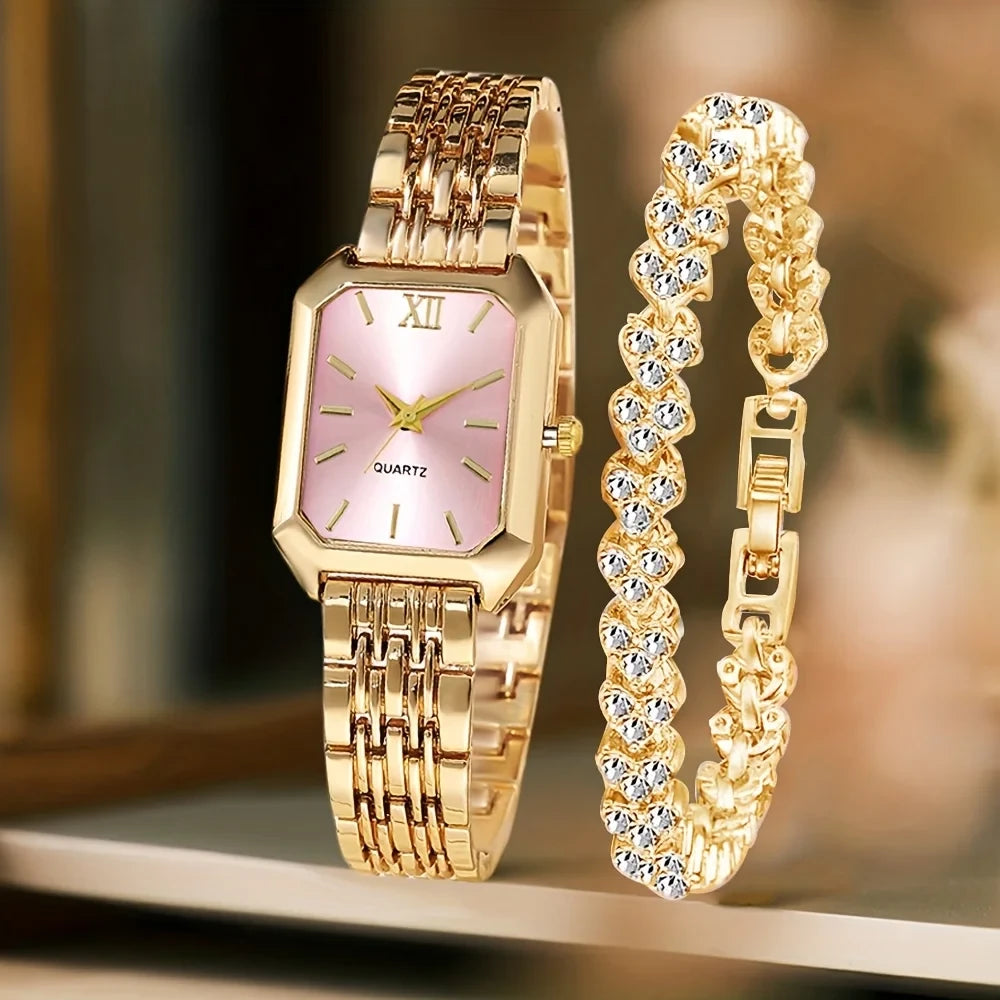 Rhinestone Quartz Watch Bracelet Set