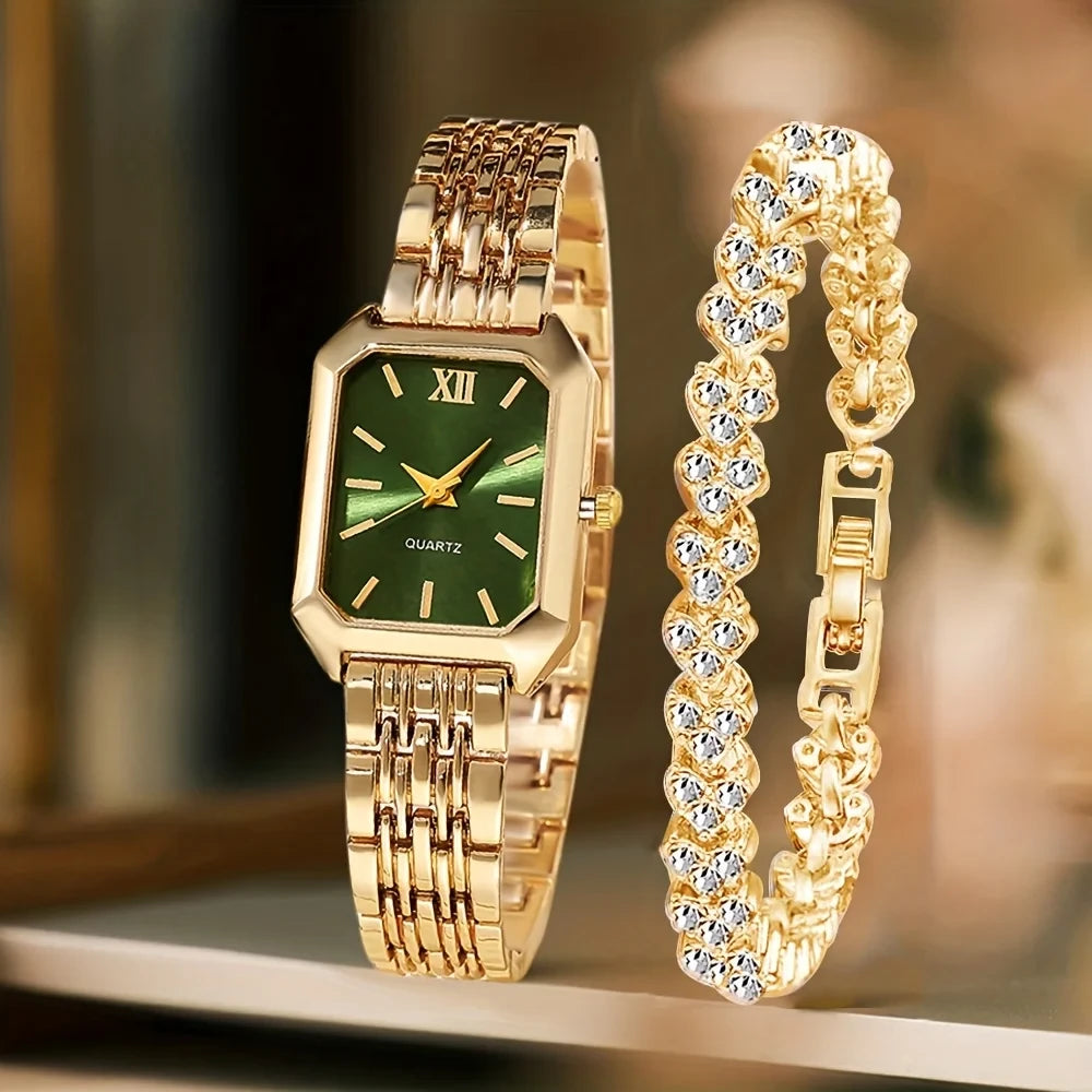 Rhinestone Quartz Watch Bracelet Set