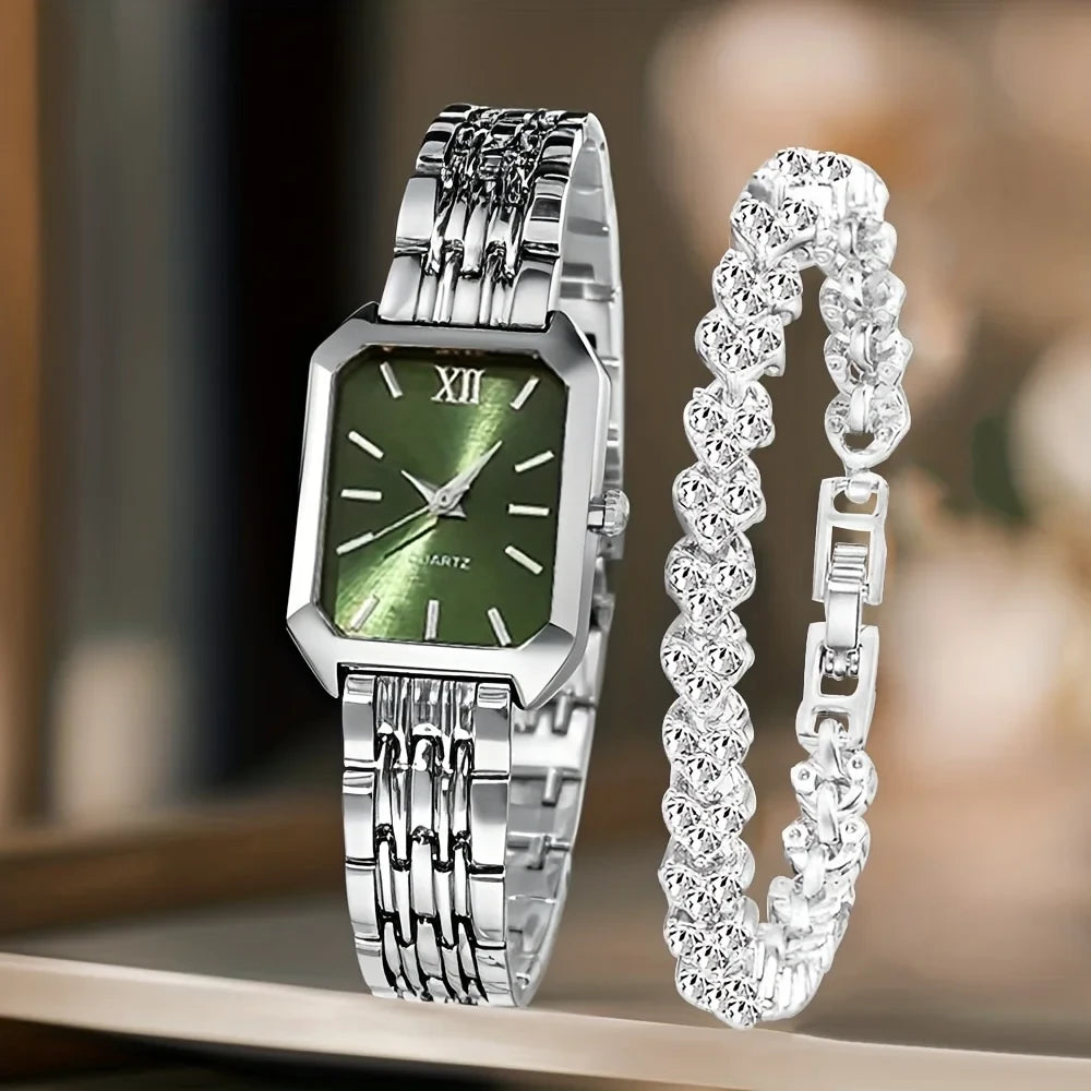 Rhinestone Quartz Watch Bracelet Set