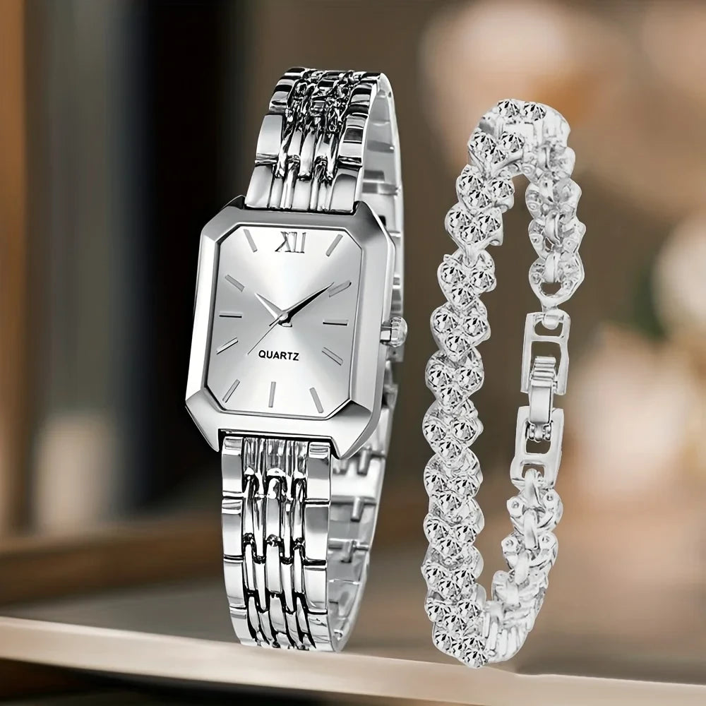 Rhinestone Quartz Watch Bracelet Set