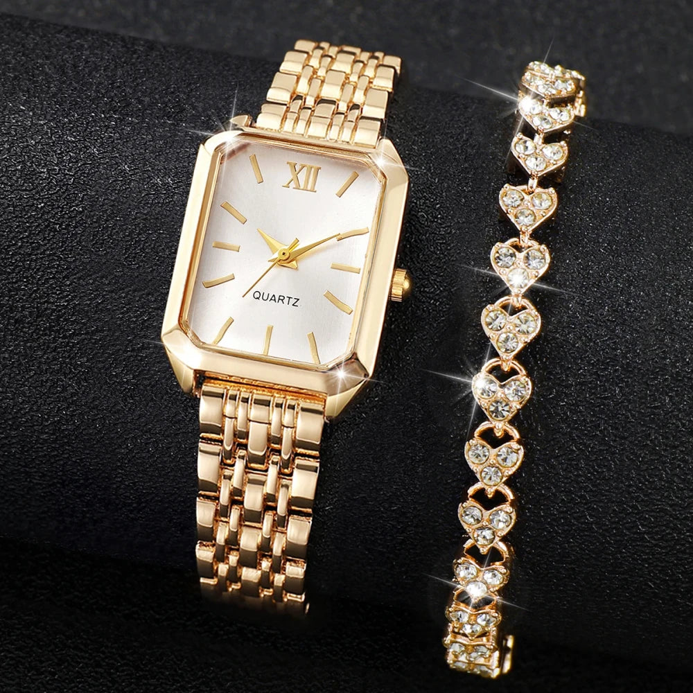 Rhinestone Quartz Watch Bracelet Set