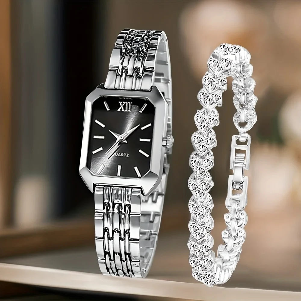Rhinestone Quartz Watch Bracelet Set