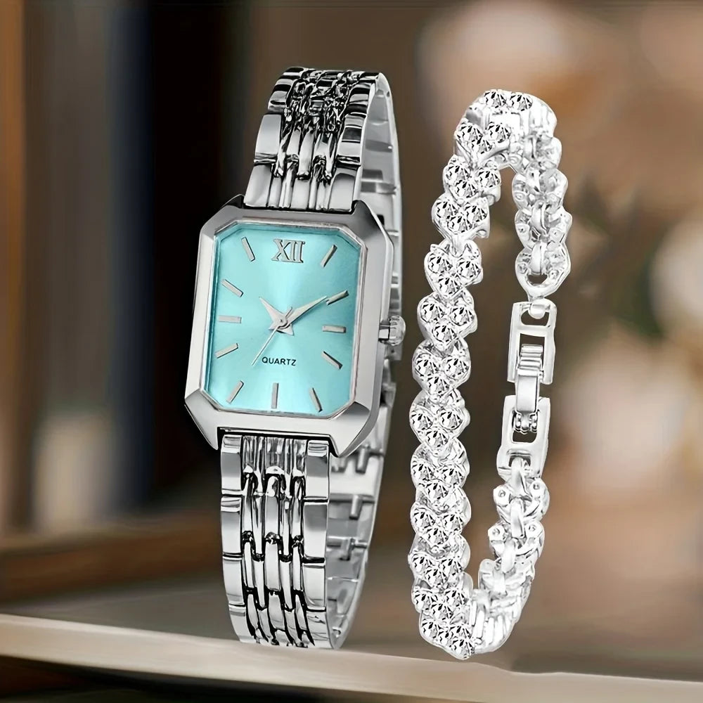 Rhinestone Quartz Watch Bracelet Set