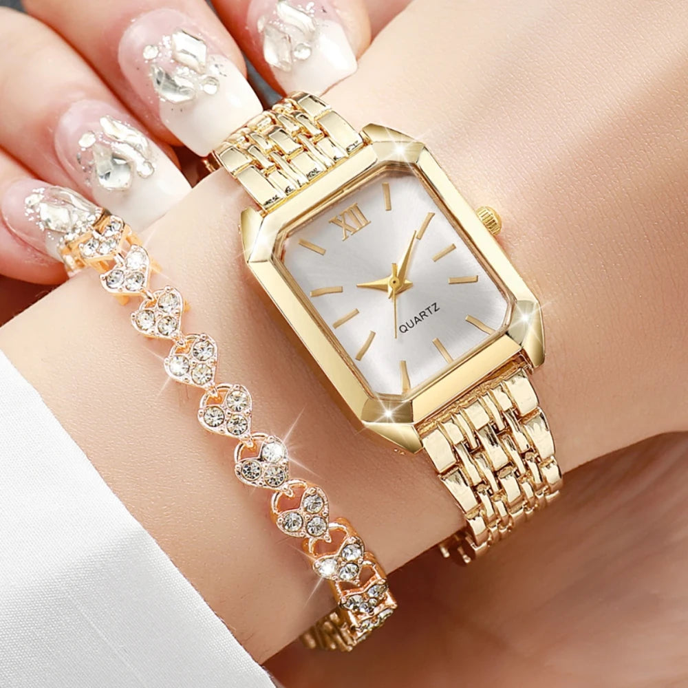 Rhinestone Quartz Watch Bracelet Set